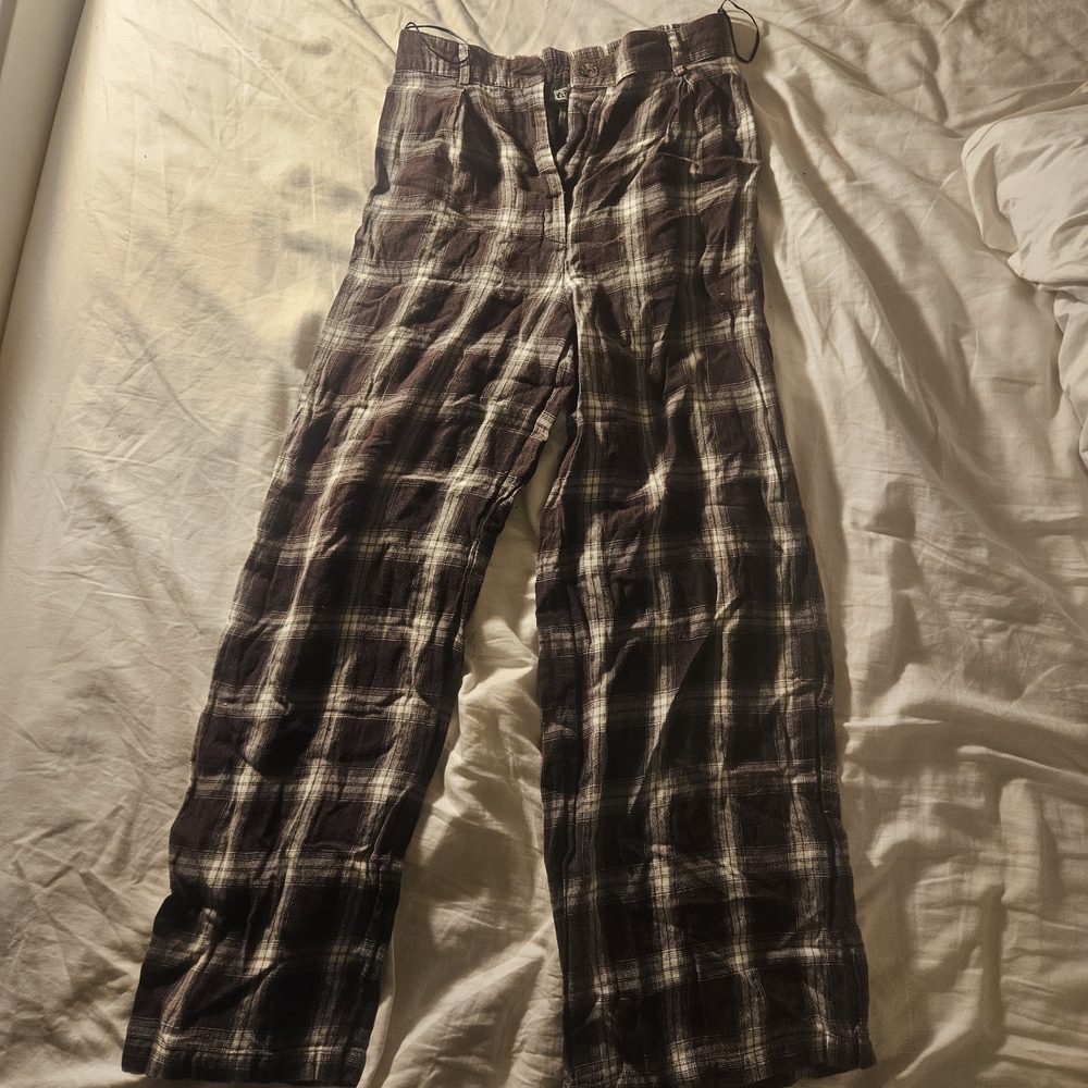 Plaid Women's Pants - Brown and White